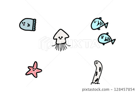 懶惰的海洋生物插圖集 128457854