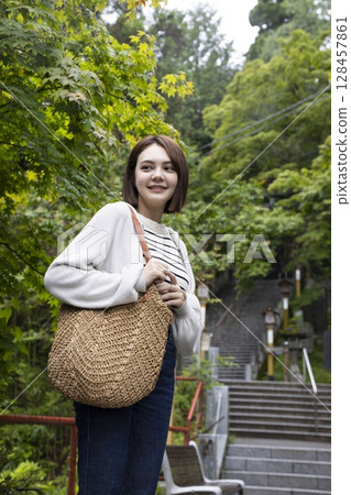 Woman traveling in Japan 128457861