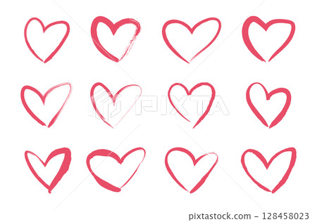 Hand-drawn heart icon brush pen Cute hand drawn heart icon set 128458023