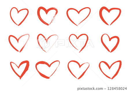 Hand-drawn heart icon brush pen Cute hand drawn heart icon set 128458024