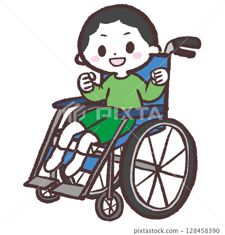 Illustration of a boy in a wheelchair pumping his fist Illustration of a boy in a wheelchair pumping his fist 128458390