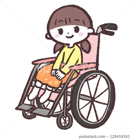 Illustration of a girl sitting in a wheelchair Illustration of a girl sitting in a wheelchair 128458391