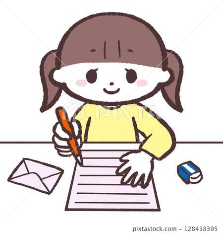 一個女孩寫信的插圖 一個女孩寫信的插圖 128458395