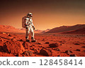 Astronaut walking on Mars surface. 128458414