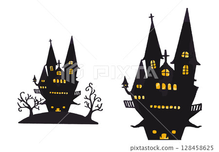 Halloween castle silhouette illustration 128458625
