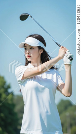 Women playing golf 128458683