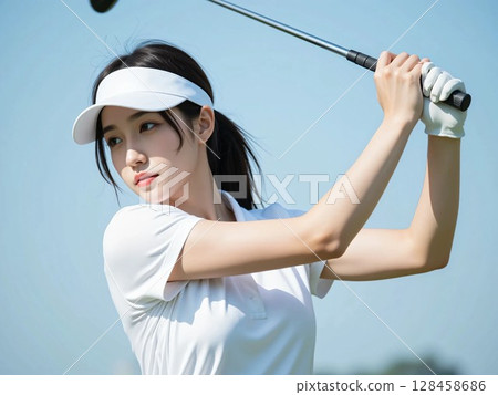 Women playing golf 128458686