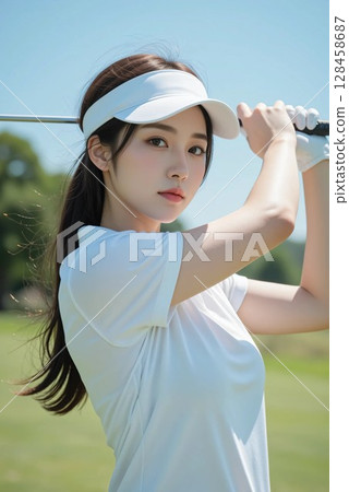 女子打高爾夫球 128458687