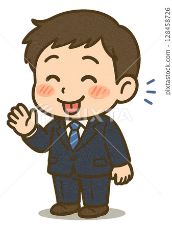 A male businessman greeting with his tongue out and a shy expression 128458726