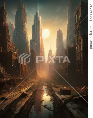 ruined street 128458742