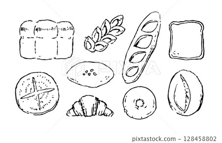 各種麵包的線描插圖 128458802