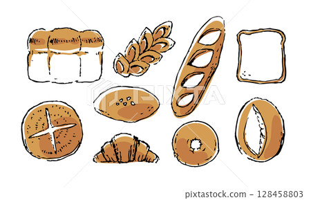Simple illustrations of various breads Simple illustrations of various breads 128458803