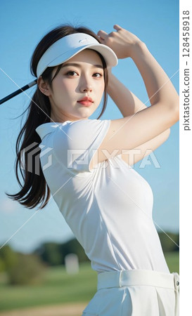 Women playing golf 128458918