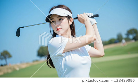 Women playing golf Women playing golf 128459096