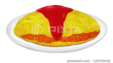 白盤子裡的蛋包飯插圖 128459426