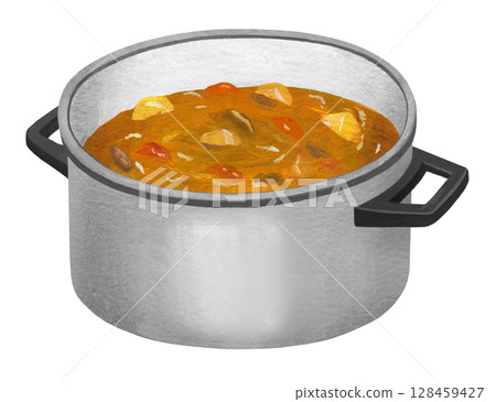Illustration of curry in a pot 128459427