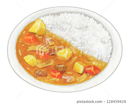 Curry and rice illustration 128459428