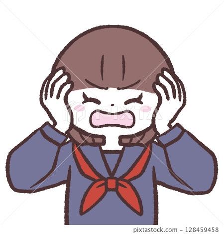 女學生摀住耳朵的插圖 128459458