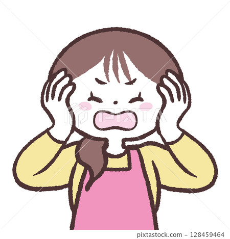 Illustration of a woman in an apron covering her ears 128459464