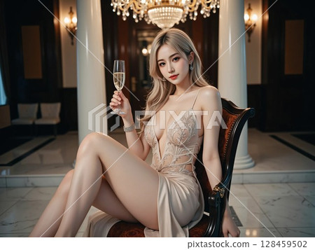 美麗的女人喝香檳 128459502