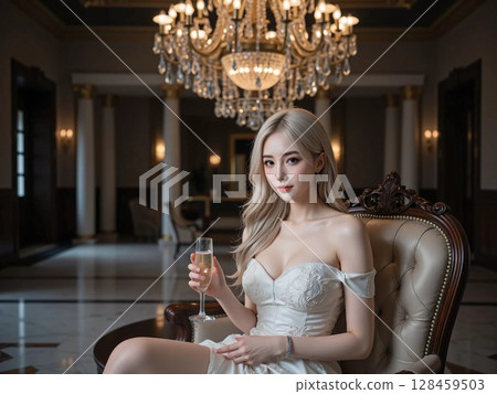 美麗的女人喝香檳 128459503