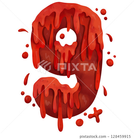 Hand painted watercolor Halloween blood theme number nine 128459915