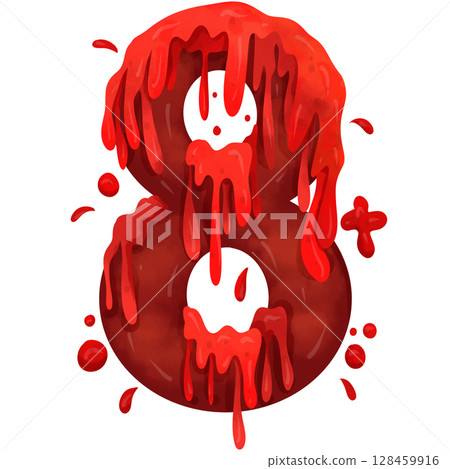 Hand painted watercolor Halloween blood theme number eight 128459916