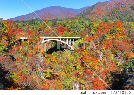 [Miyagi Prefecture] Autumn leaves at Naruko Gorge on a clear day 128460190