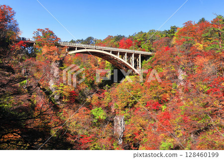 [Miyagi Prefecture] Autumn leaves at Naruko Gorge on a clear day 128460199