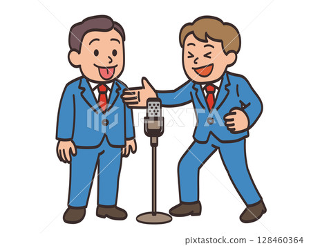 Illustration material of a male comedy duo performing manzai 128460364