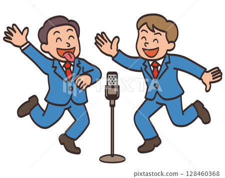 Illustration material of a comedy duo fooling around in a manzai performance Illustration material of a comedy duo fooling around in a manzai performance 128460368