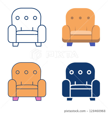 Upholstered furniture flat and line icon set Upholstered furniture flat and line icon set 128460968