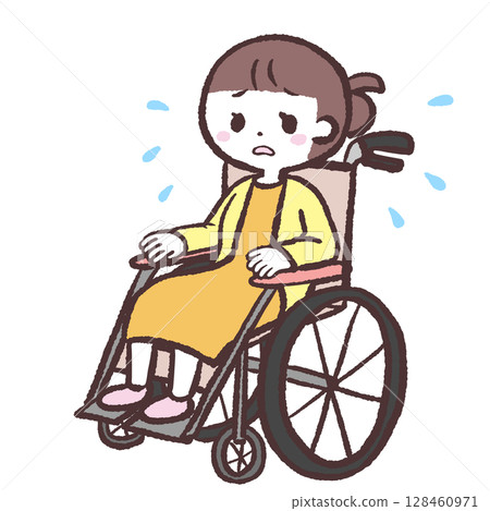 Illustration of a wheelchair woman in trouble Illustration of a wheelchair woman in trouble 128460971