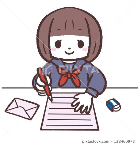 一個女孩寫信的插圖 128460978