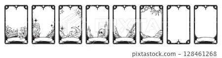 Tarot card frame set, vector hand drawn doodle fantasy border, spiritual mystic game illustration.  128461268