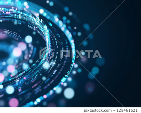 Cosmic space swirl with blue tech theme in vertical format, suitable for background 128461621