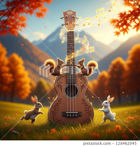 Welcome to the Autumn Forest Concert! Guitar - Squirrel and Rabbit Harmony 128462045