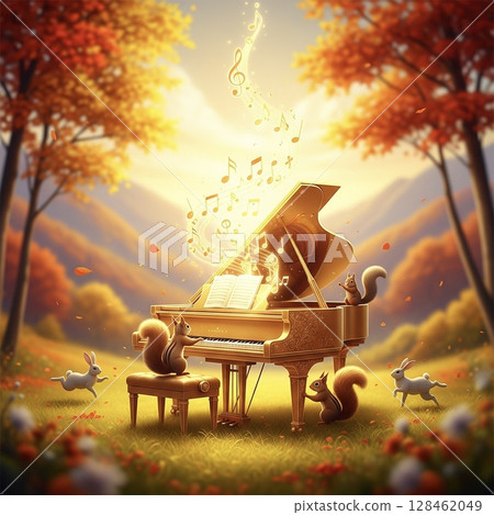 歡迎來到秋日森林音樂會！鋼琴曲《松鼠與兔子的和聲》 128462049