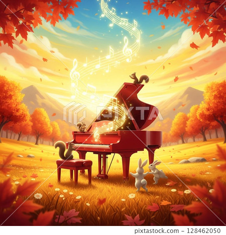 歡迎來到秋日森林音樂會！鋼琴曲《松鼠與兔子的和聲》 128462050