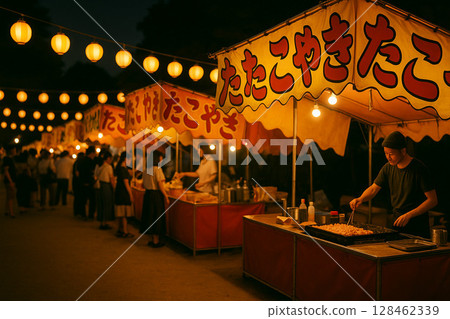 夏祭之夜營業的小吃攤 128462339