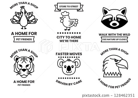 Set of illustrations in the concept of various animals in line drawing style 128462351