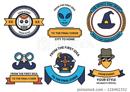 Set of illustrations in party and event concepts in line drawing style 128462352