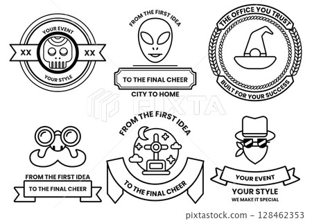 Set of illustrations in party and event concepts in line drawing style 128462353