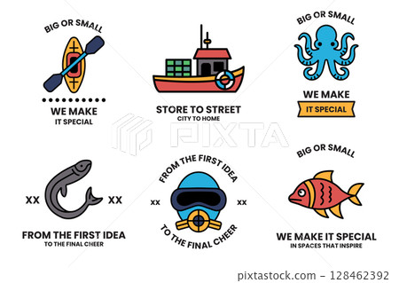 Set of illustrations in the concept of outdoor activities in line drawing style 128462392