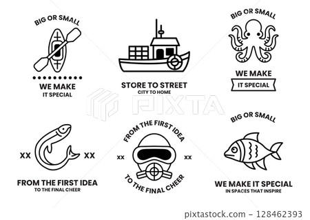Set of illustrations in the concept of outdoor activities in line drawing style 128462393