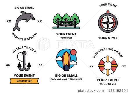 Set of illustrations in the concept of outdoor activities in line drawing style Set of illustrations in the concept of outdoor activities in line drawing style 128462394