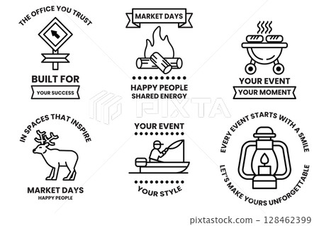 Set of illustrations in the concept of outdoor activities in line drawing style Set of illustrations in the concept of outdoor activities in line drawing style 128462399