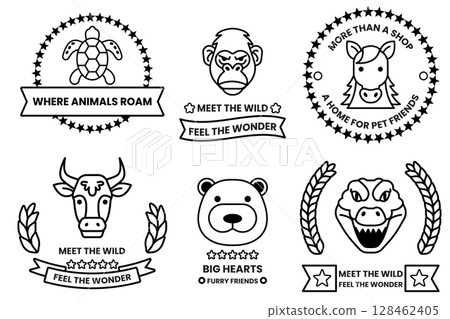 Set of illustrations in the concept of various animals in line drawing style Set of illustrations in the concept of various animals in line drawing style 128462405