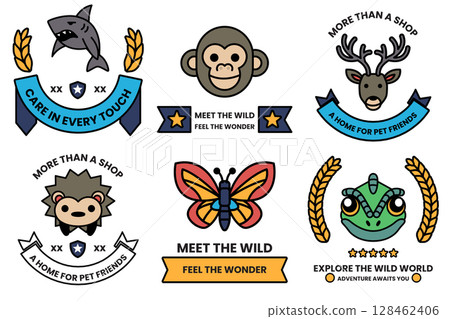 Set of illustrations in the concept of various animals in line drawing style Set of illustrations in the concept of various animals in line drawing style 128462406