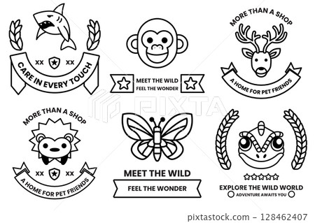 Set of illustrations in the concept of various animals in line drawing style Set of illustrations in the concept of various animals in line drawing style 128462407